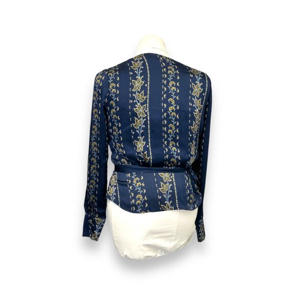 ASTR The Label Womens Medium Floral Wrap Top Blouse - Navy & Yellow - Picture 5 of 11